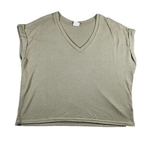 Mod Ref Women's Sage Green Cuff Sleeve V-neck Casual Oversized Beachy Shirt Sz S